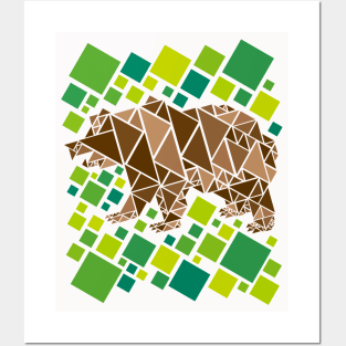 Geometric Bear Design in Shades of Brown and Green Posters and Art